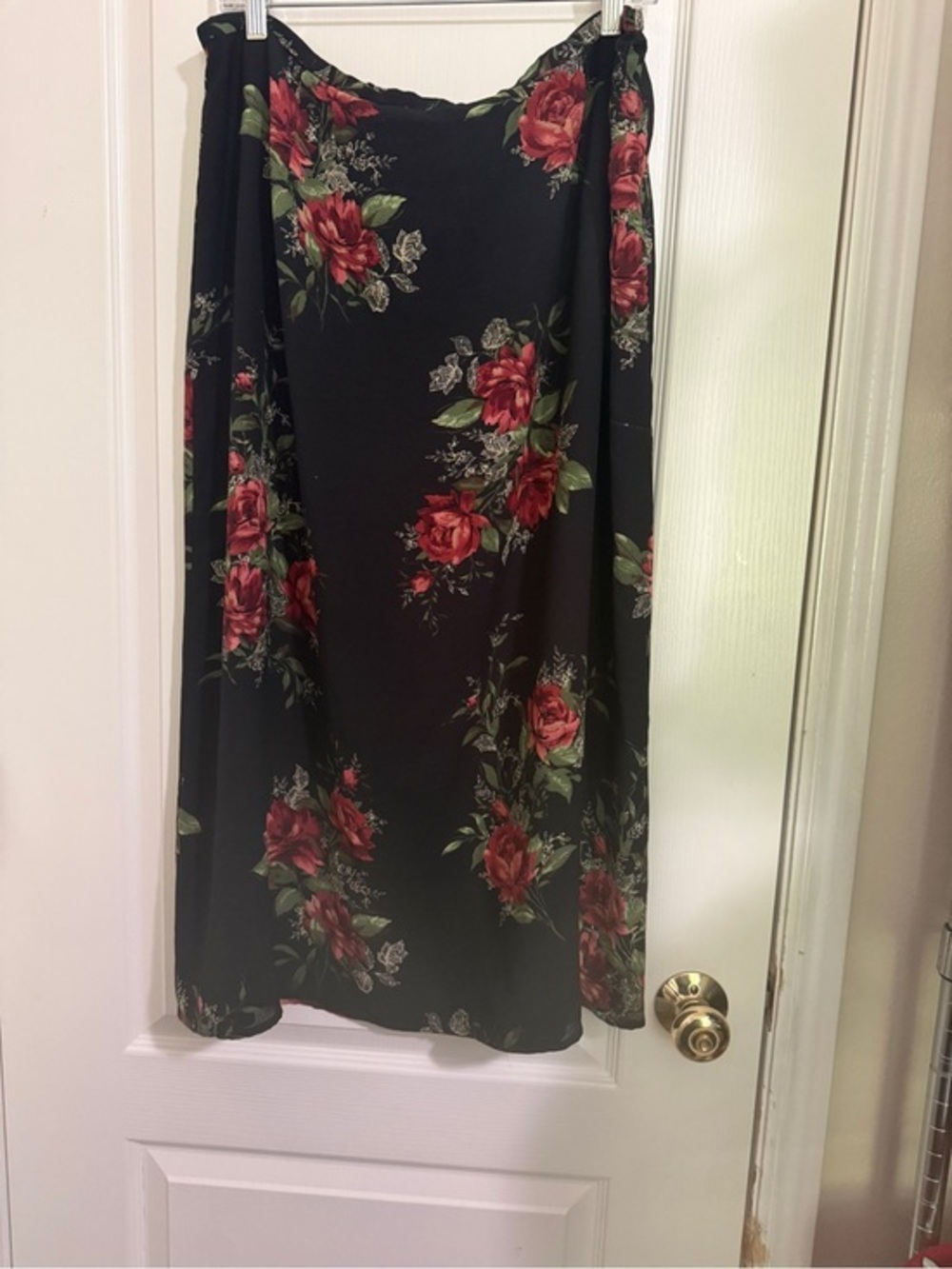 Emma James Black Maxi Skirt with Red Rose Print